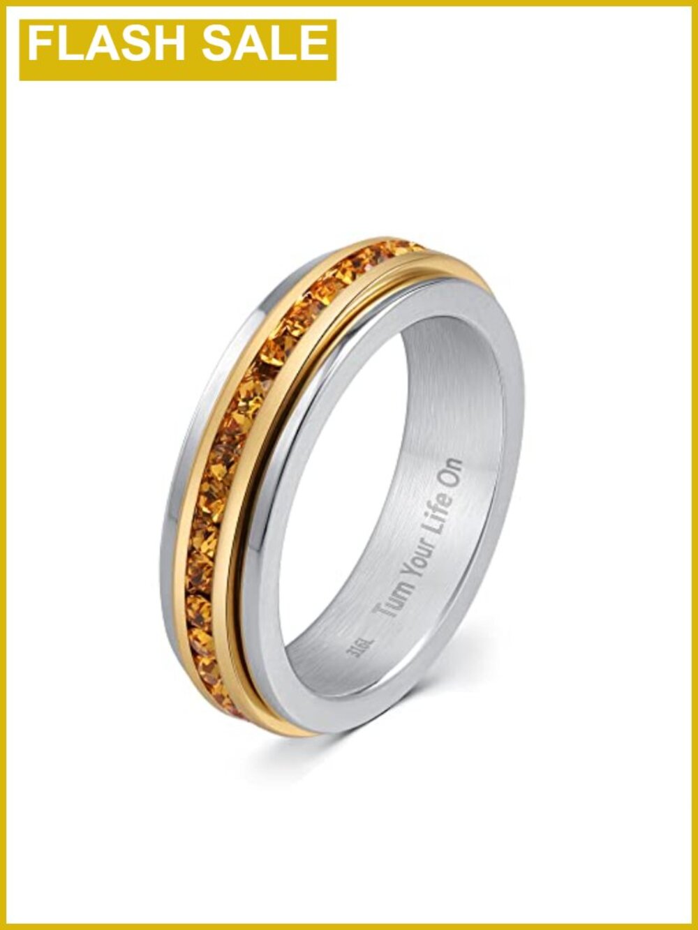 Fidget Ring Stainless Steel Birthstone Spinner Band Anxiety Relief
